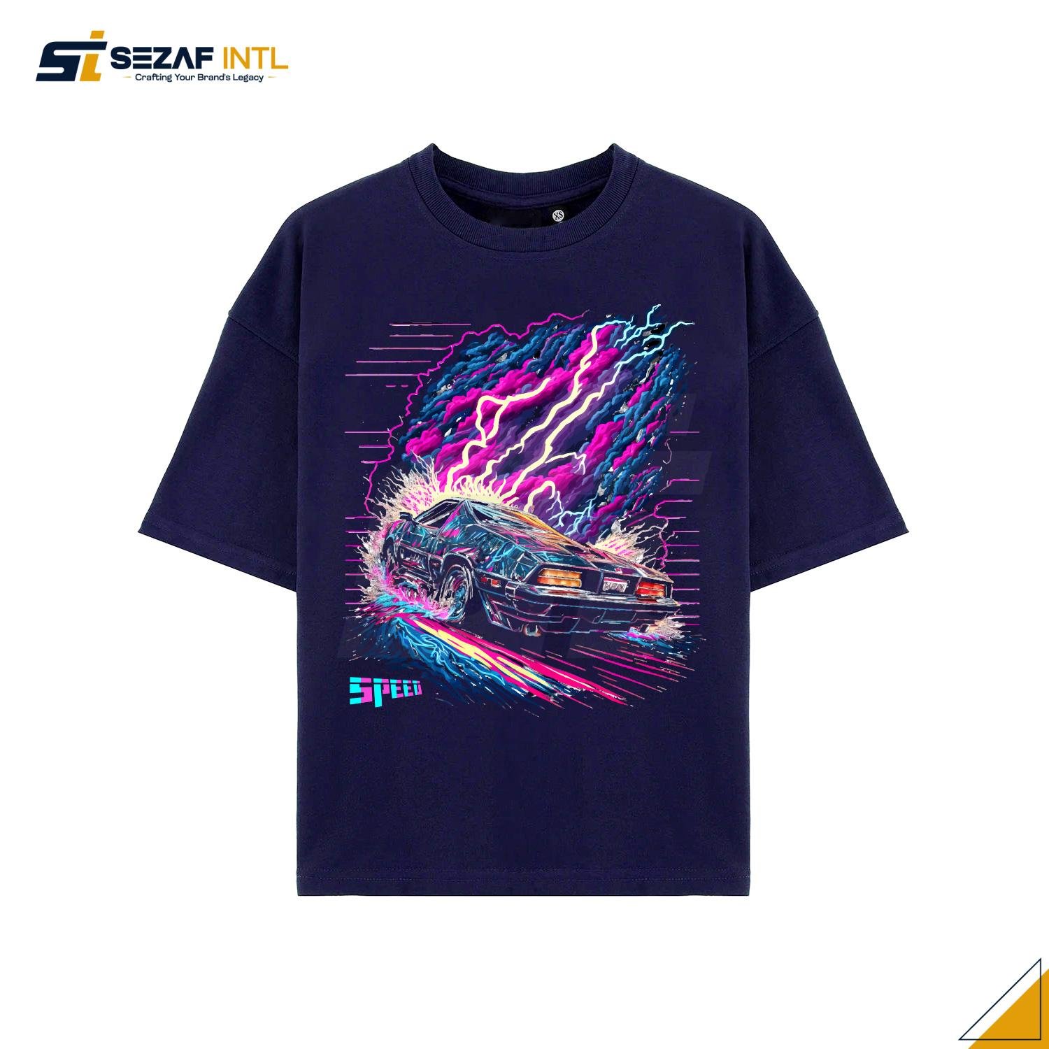 navy-blue-oversize-tshirt-front.jpg Premium Custom Logo Oversized Streetwear Tee - Image 1